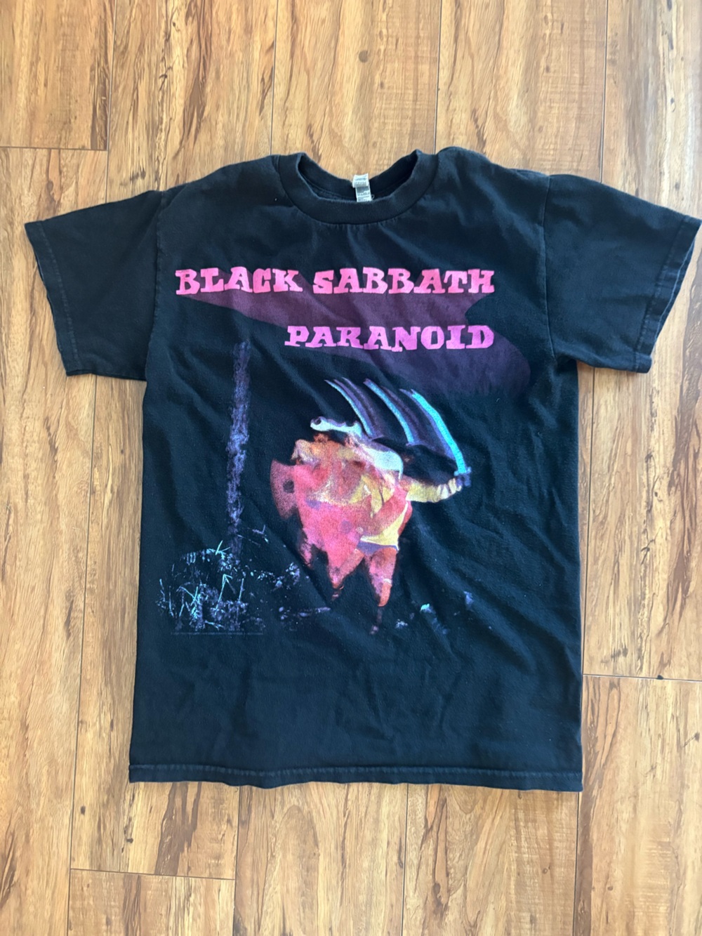 Black Sabbath Black Short Sleeve Tee with Pink Logo and Multicolor Graphic